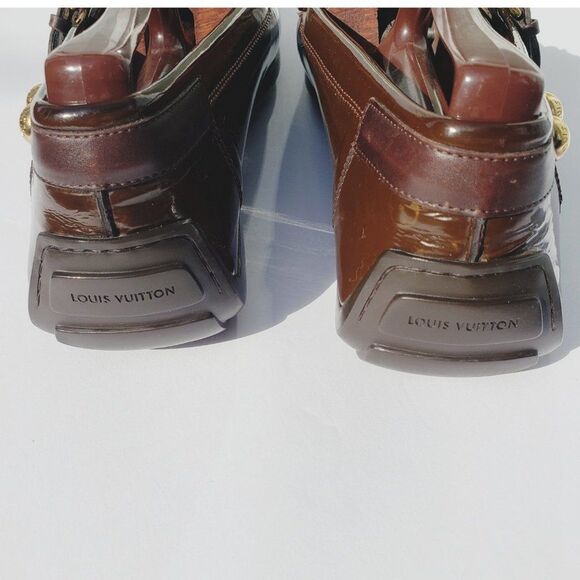 Louis Vuitton Brown Mini Lin Monogram Patent Loafers Size 41 - Picture 8 of 16